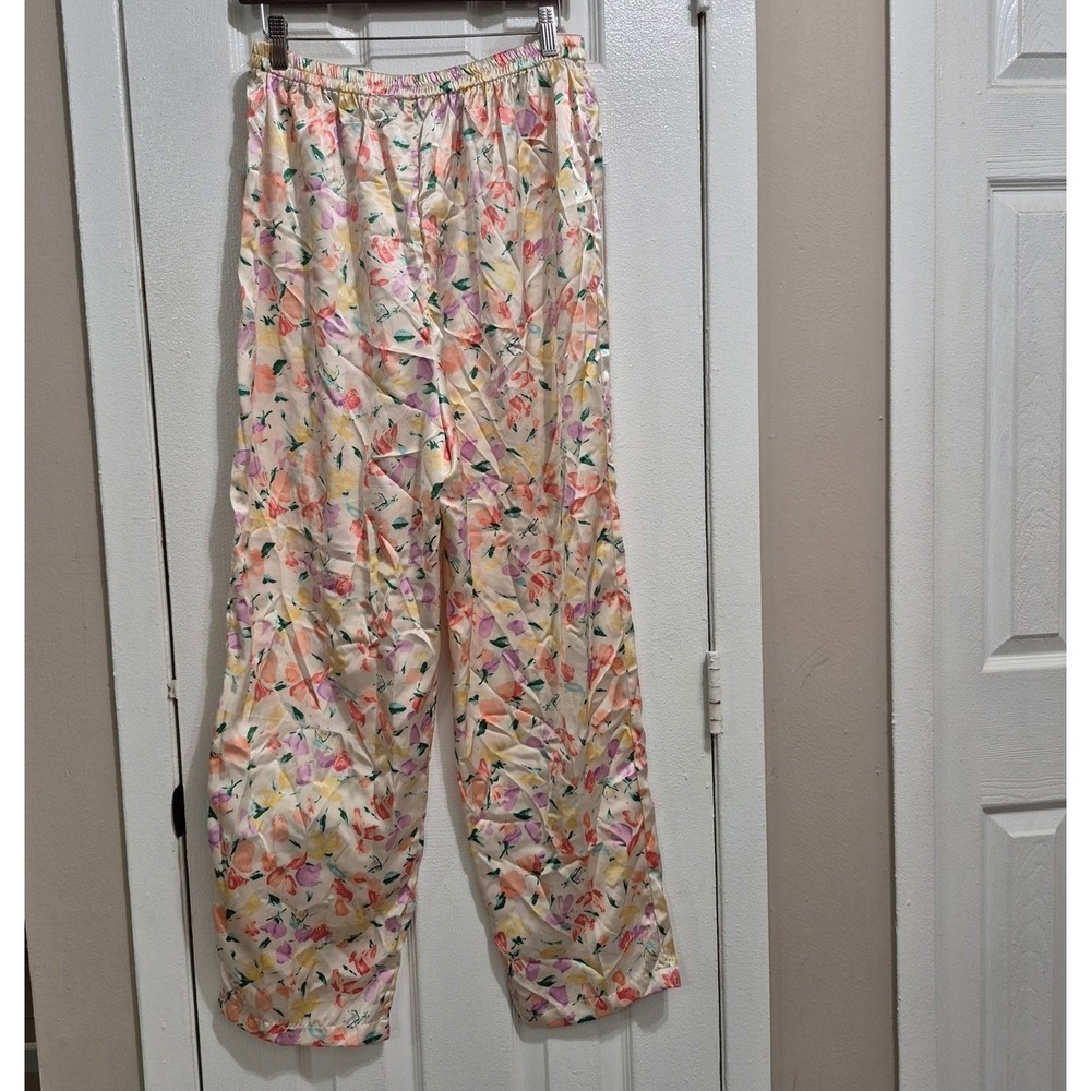 Vtg Victorias Secret Floral Pajama Set Top Pants Long Sleeve Lace Trim L - Picture 8 of 14
